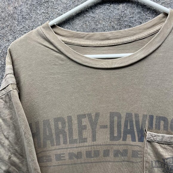 Harley Davidson Shirt Mens XL Tan Genuine Pocket Graphic Faded Tee Motorcycle - Picture 4 of 9